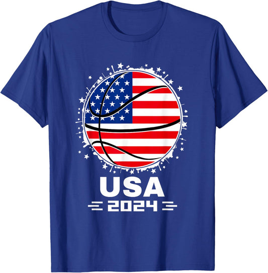 USA Team 2024 United States American Flag Basketball USA T-Shirt - T-Shirt | Royal