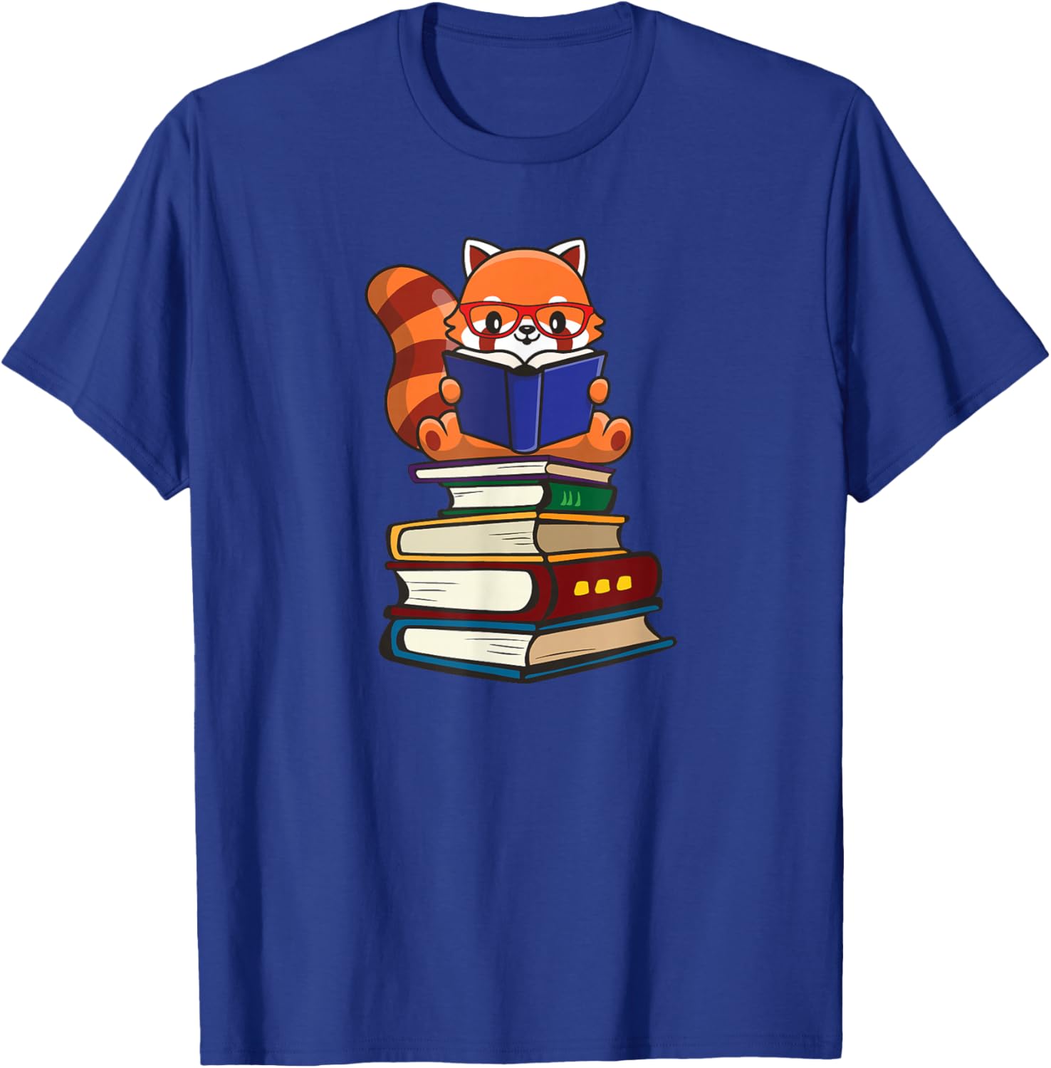Cute Kawaii Kids Reading Books Glasses Red Panda Lover T-Shirt - T-Shirt | Royal