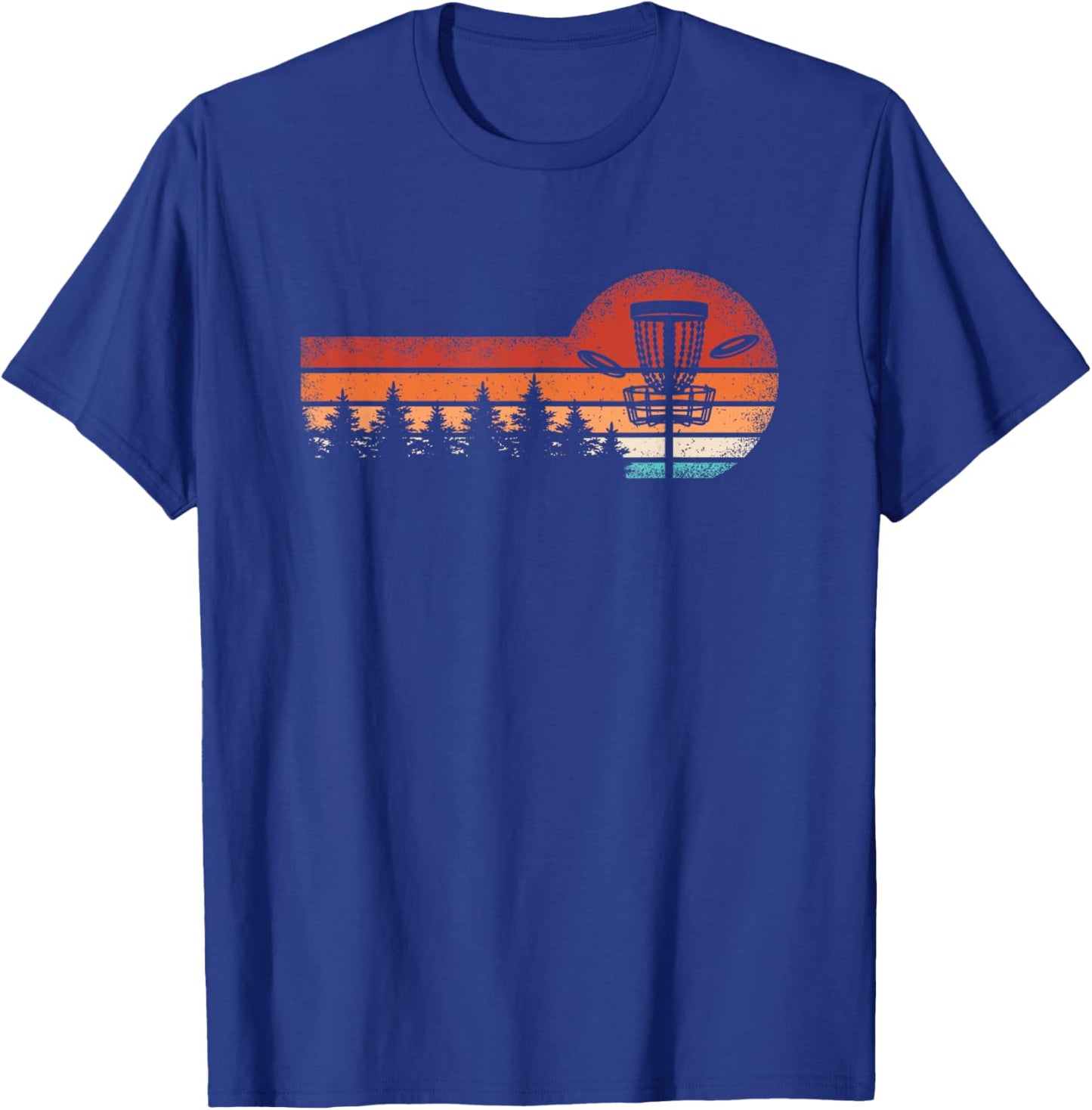 Retro Disc Golf Landscape Trees Men Women T-Shirt - T-Shirt | Royal