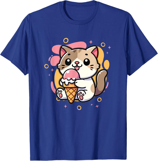Ice Cream Lover Cute Cat Eating Ice Cream T-Shirt - T-Shirt | Royal