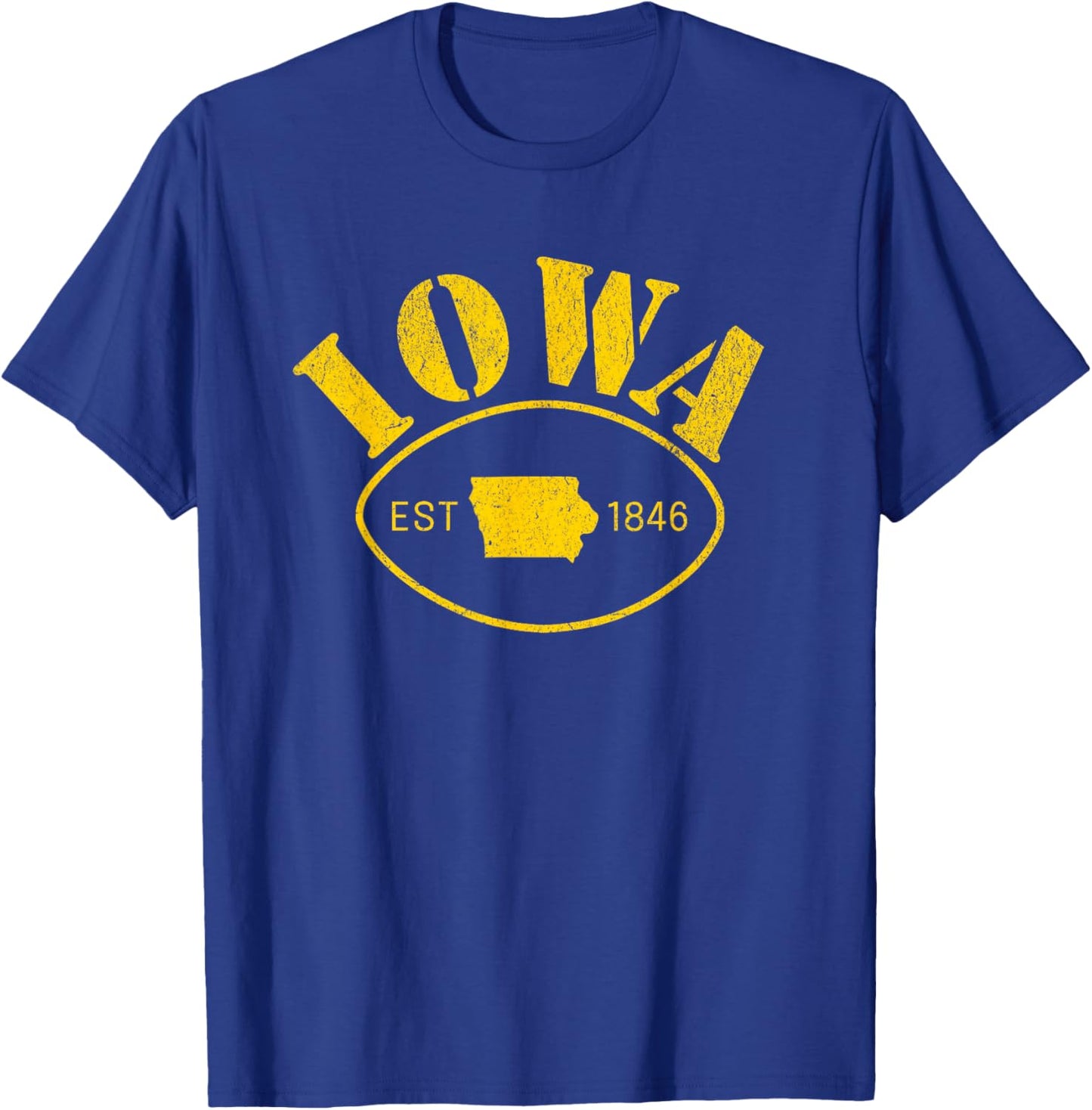 Iowa Est 1846 The Hawkeye State Distressed Retro T-Shirt - T-Shirt | Royal