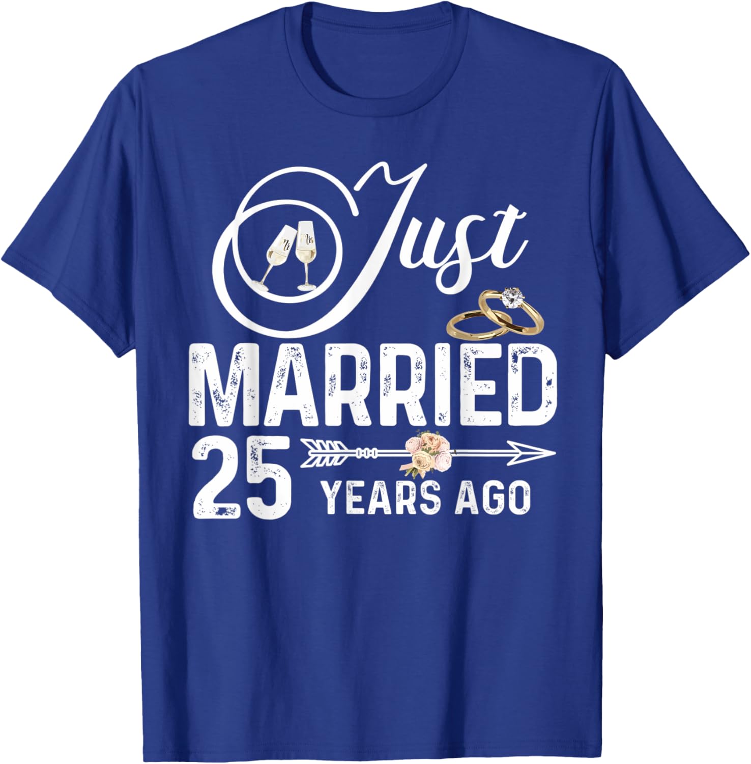 Just Married 25 Years Ago Wedding Anniversary Rings Pair T-Shirt - T-Shirt | Royal