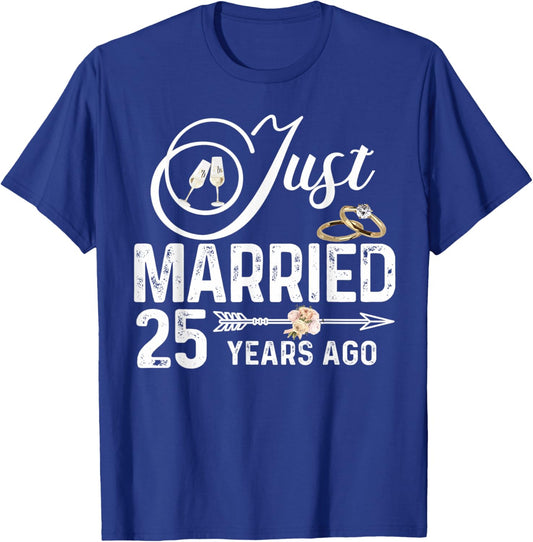 Just Married 25 Years Ago Wedding Anniversary Rings Pair T-Shirt - T-Shirt | Royal