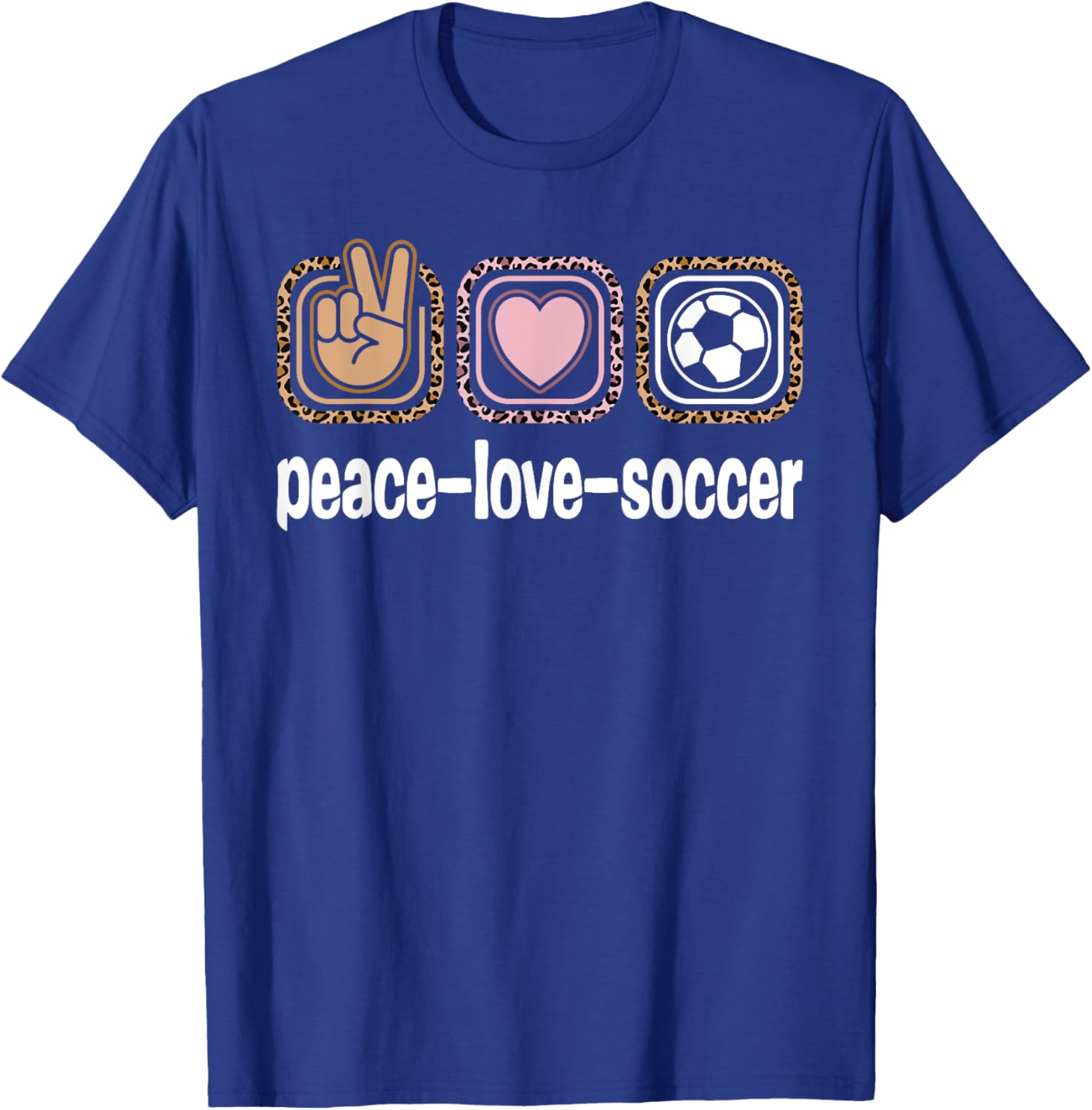 Soccer Lover Leopard Print Women Girls Kid Peace Love Soccer T-Shirt - T-Shirt | Royal