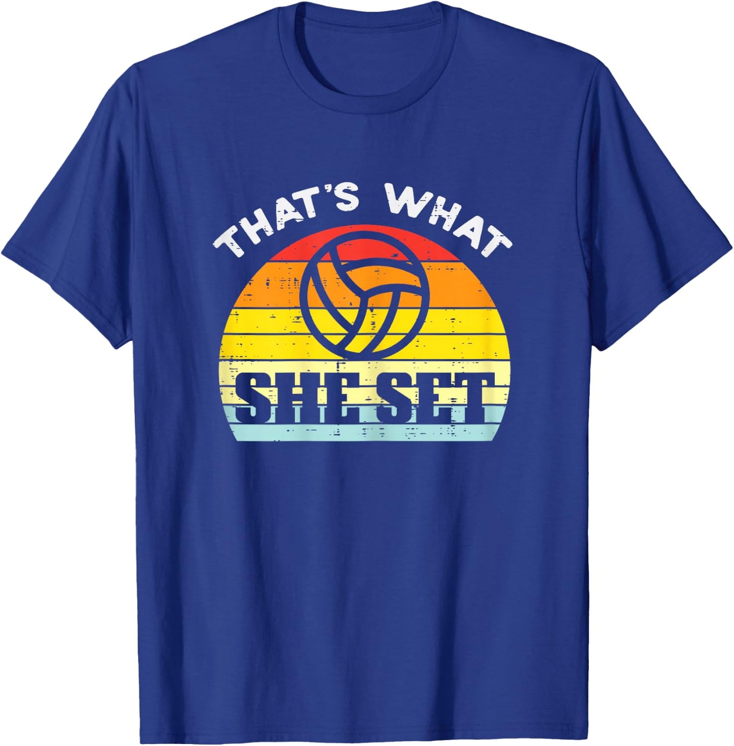 What She Set Volleyball Sunset Retro Setter Girls Women T-Shirt - T-Shirt | Royal
