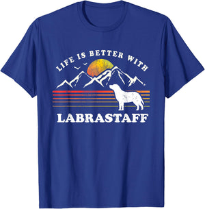 Life Better Labrastaff Vintage Dog Mom Dad T-Shirt - T-Shirt | Royal