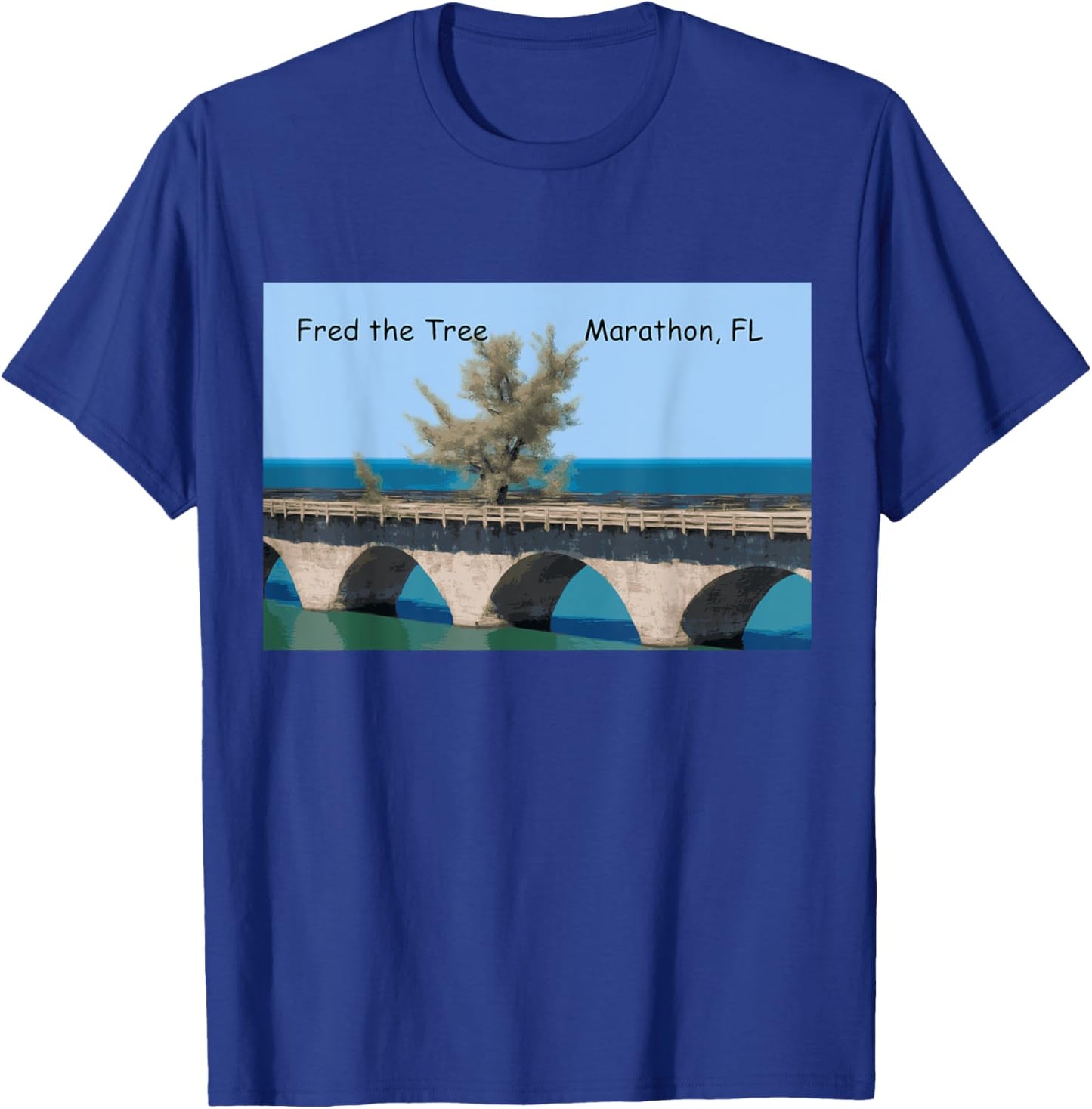 Fred the Tree Florida Keys 7 mile bridge Marathon T-Shirt - T-Shirt | Royal