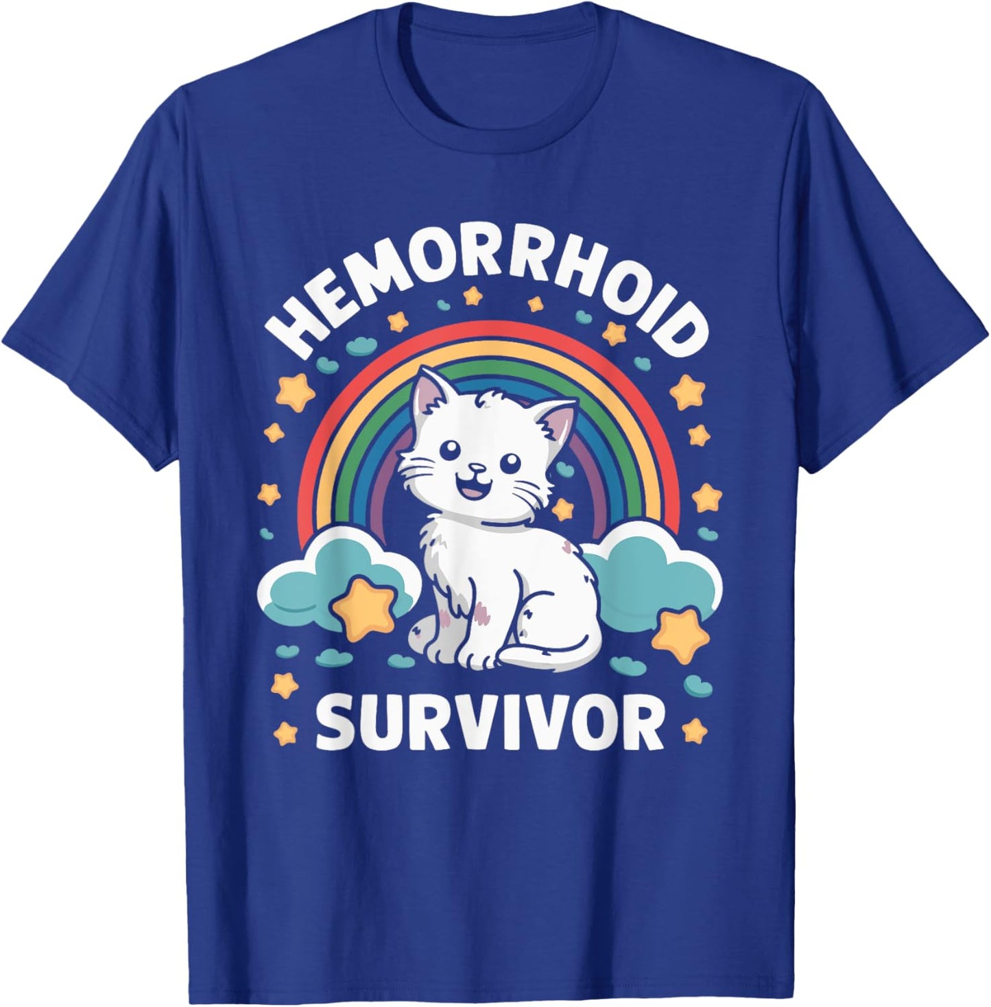 Oddly Specific Meme Embarrassing Adult Humor Hemorrhoid Survivor Cat , Small, Black T-Shirt - T-Shirt | Royal
