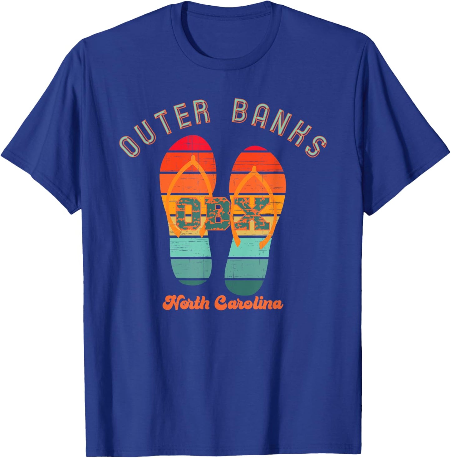 NC OBX Retro Beach Family Vacation Outer Banks Flip Flops Men Women Girls Kids T-Shirt - T-Shirt | Royal