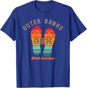 NC OBX Retro Beach Family Vacation Outer Banks Flip Flops Men Women Girls Kids T-Shirt - T-Shirt | Royal