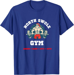 Funny North Swole Gym Christmas Holiday Weight Lifting Santa T-Shirt - T-Shirt | Royal