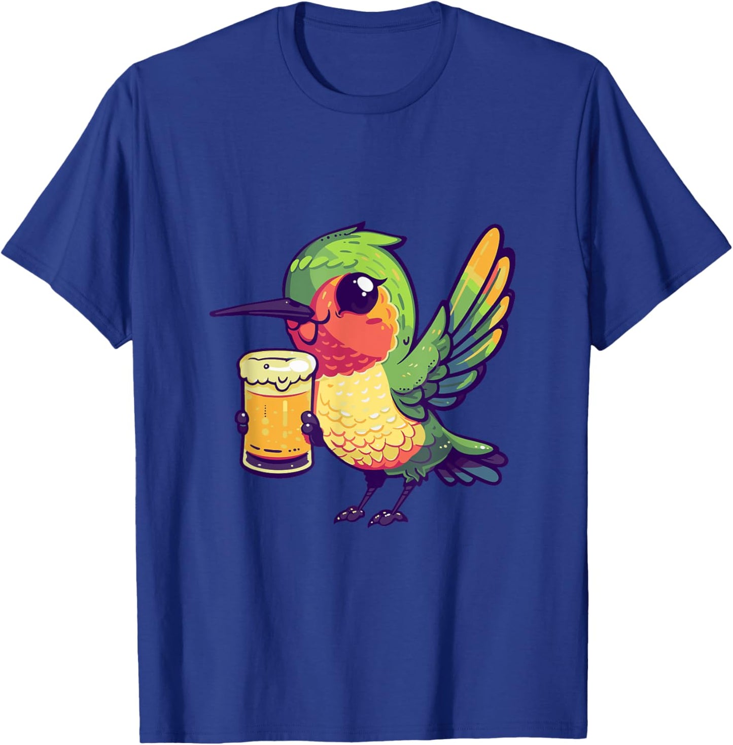 Humming Bird Drinking Beer Comic T-Shirt - T-Shirt | Royal