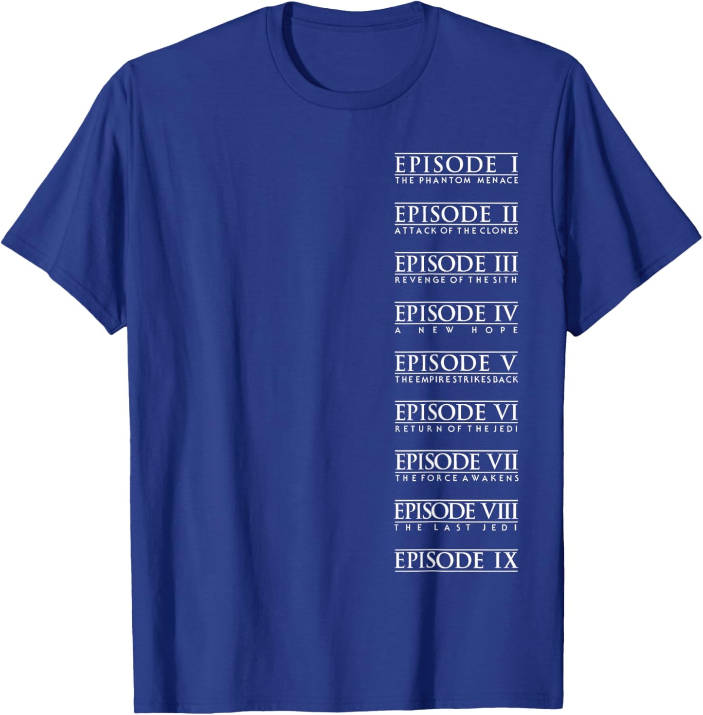 Star Wars Classic Stacked Movie Titles Episodes I Through IX T-Shirt - T-Shirt | Royal
