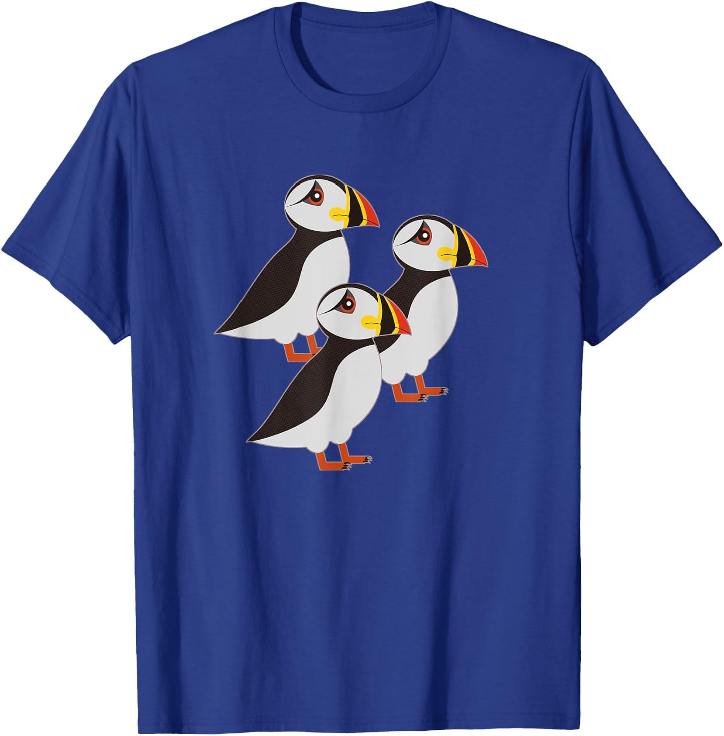 Three Puffin Bird Colorful Beak Coastal T-Shirt - T-Shirt | Royal