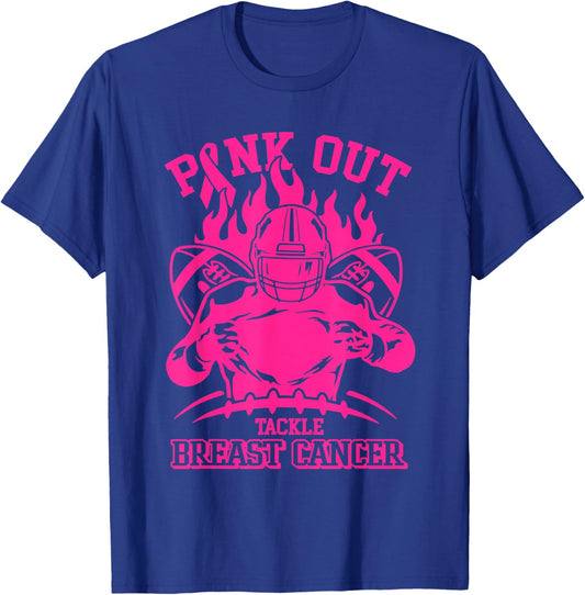 Pink Out Tackle Football Pink Out Breast Cancer Awareness T-Shirt - T-Shirt | Royal