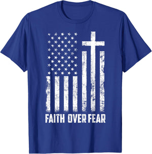 USA Flag Patriotic American Gift Faith Over Fear Prayer Men T-Shirt - T-Shirt | Royal