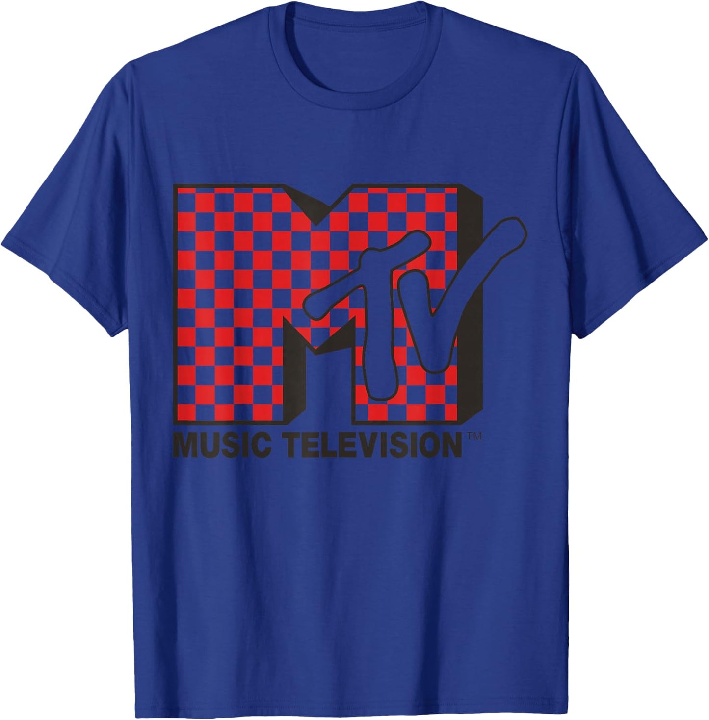 MTV Logo with Red Checkered Print Small T-Shirt - T-Shirt | Royal