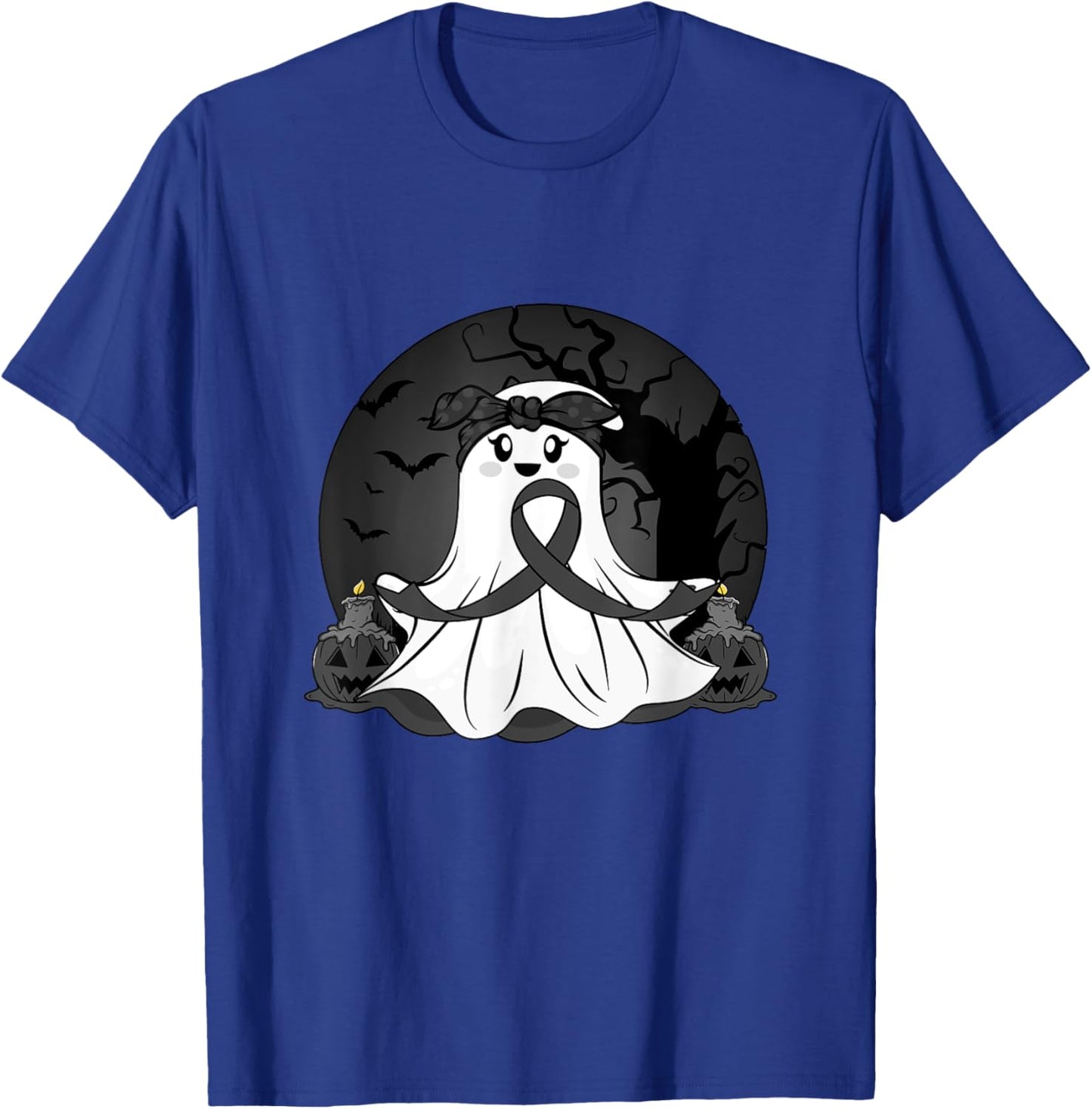 Melanoma Cancer Halloween Ghost Black Ribbon Warrior Month T-Shirt - T-Shirt | Royal