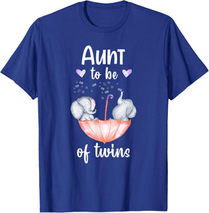 Aunt To Be Of Twins Baby Shower Elephant T-Shirt - T-Shirt | Royal