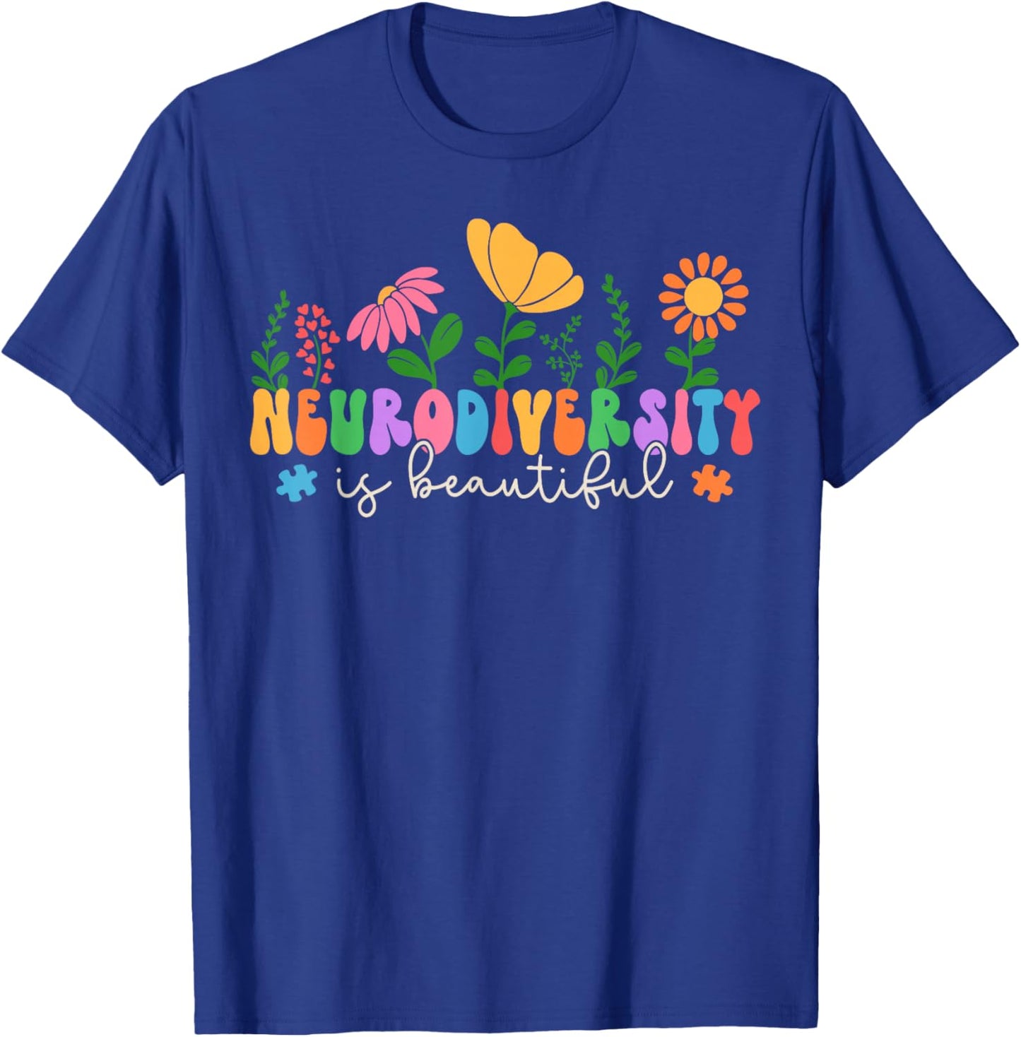 Neurodiversity is Beautiful Flower SPED AAC Autism Awareness T-Shirt - T-Shirt | Royal