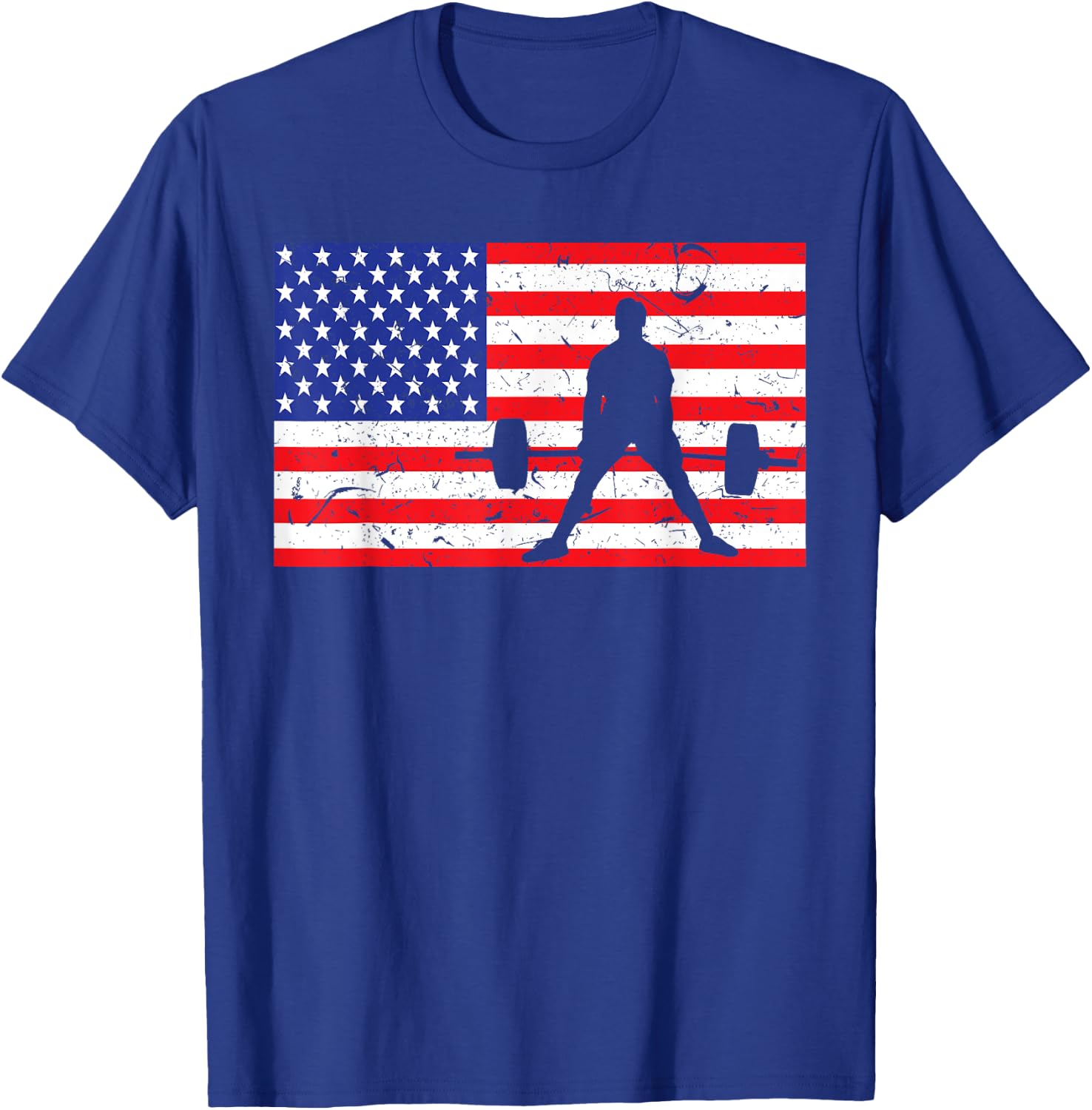 Distressed Powerlifting USA American Flag Vintage Weightlift T-Shirt - T-Shirt | Royal