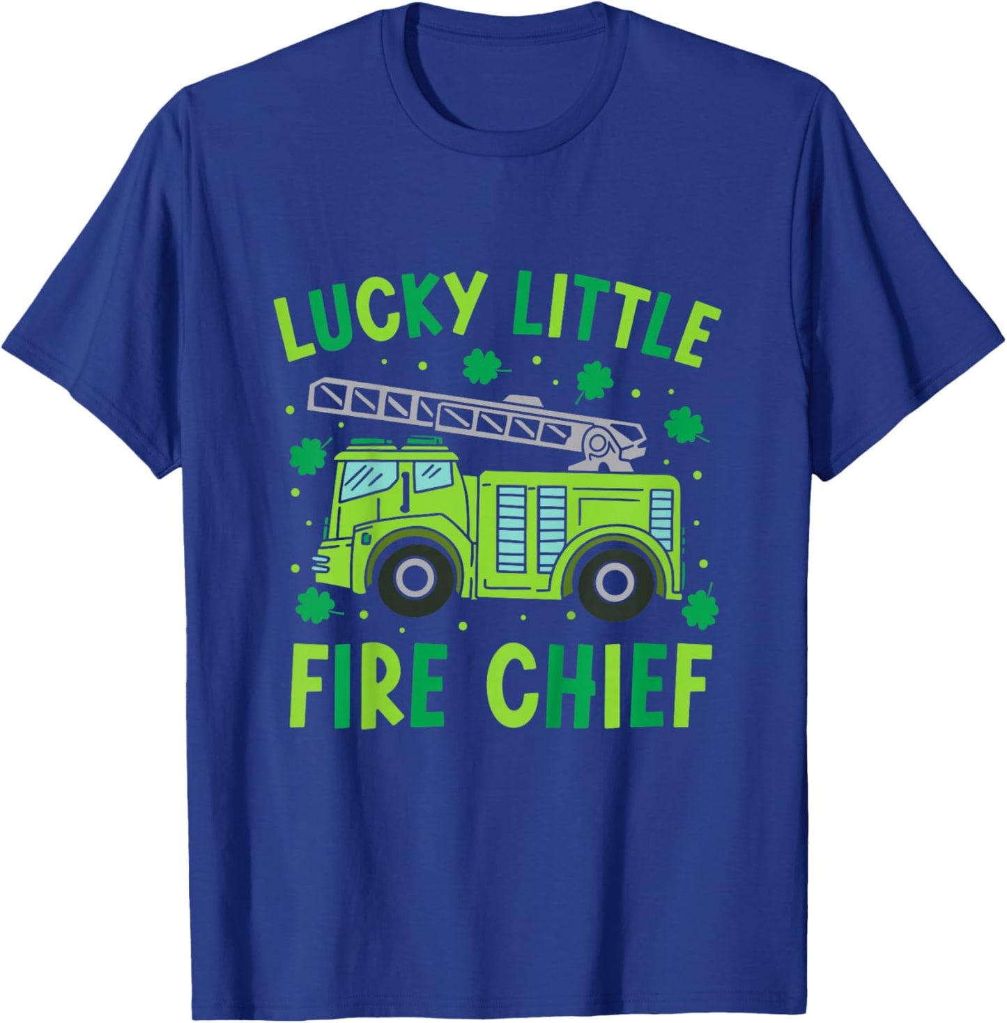 Kids Cute Funny Green Firetruck Kids St Patrick Day Fire Truck T-Shirt - T-Shirt | Royal