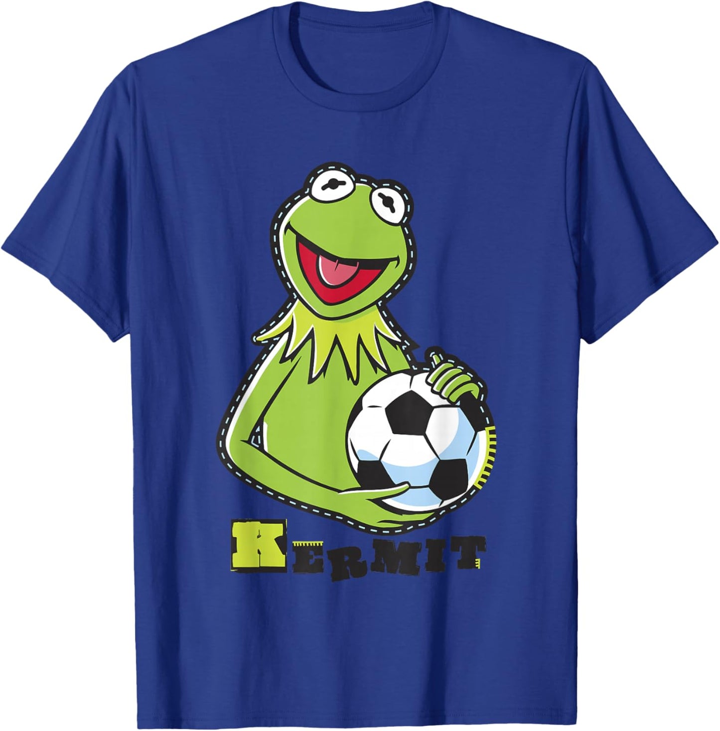 Disney The Muppets Kermit Soccer Ball Vintage Stencil Logo T-Shirt - T-Shirt | Royal
