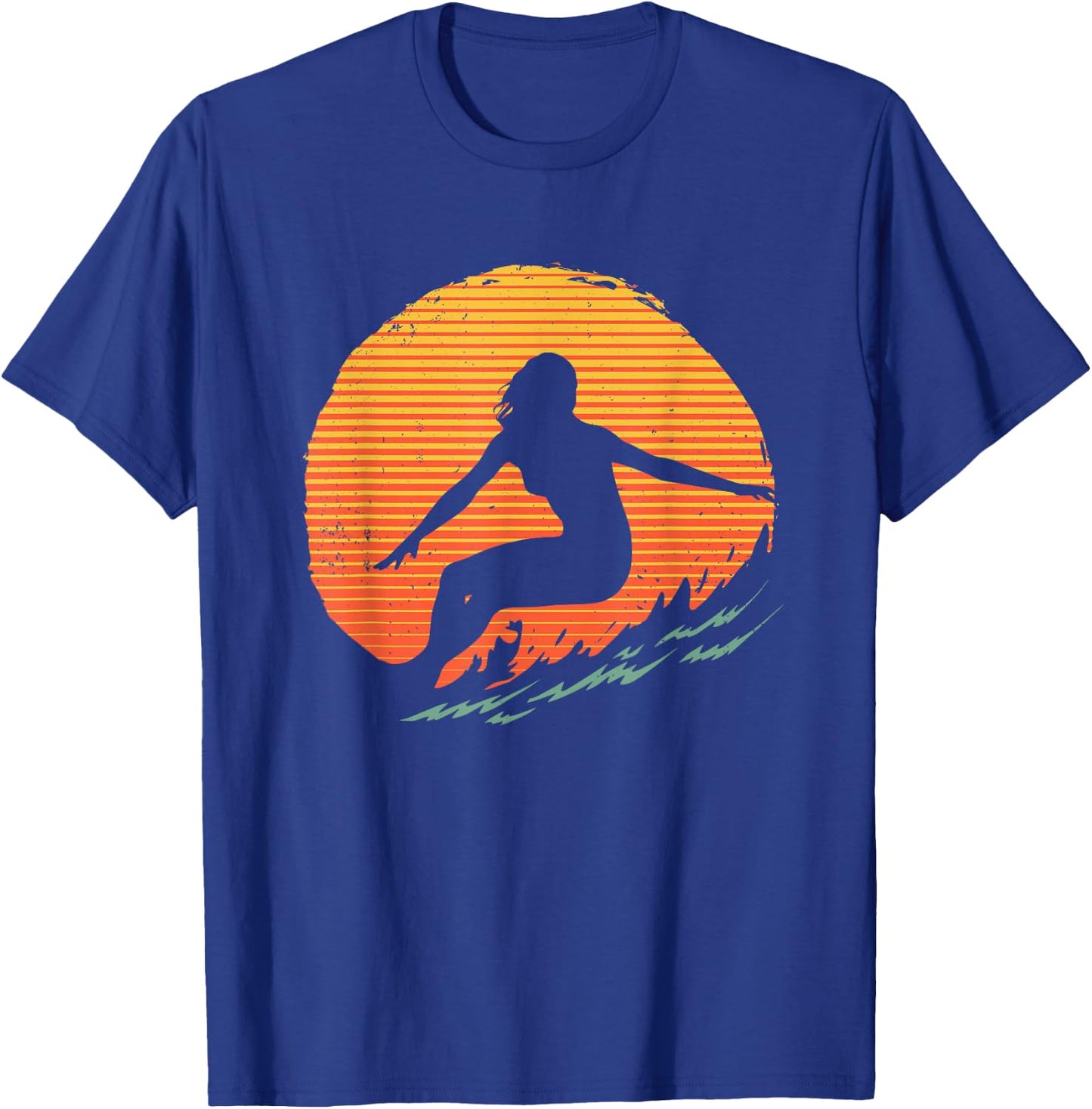 Cool Surfer Women Sunset Beach Surfing Retro Surf T-Shirt - T-Shirt | Royal