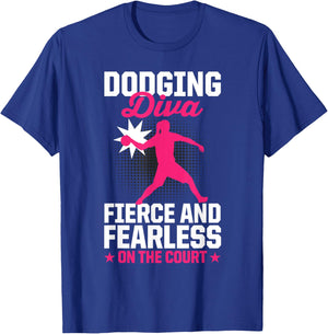 Women Dodging Diva Fierce And Fearless On The Court Ball T-Shirt - T-Shirt | Royal