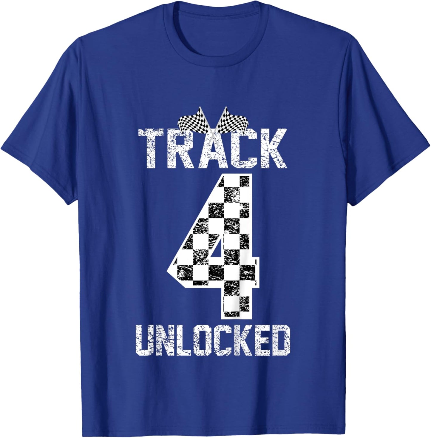 Kids Funny Boys Girls 4 Fourth Car Race 4th Birthday Racing Kids T-Shirt - T-Shirt | Royal