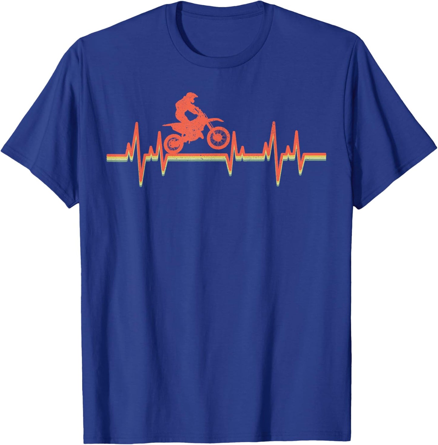 74- Motocross Black Vintage Retro Heartbeat Gift T-Shirt - T-Shirt | Royal