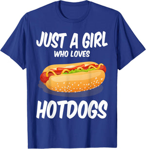 Just a Girl Who Loves Hotdogs Cuts Hot Dog Birthday Girls T-Shirt - T-Shirt | Royal