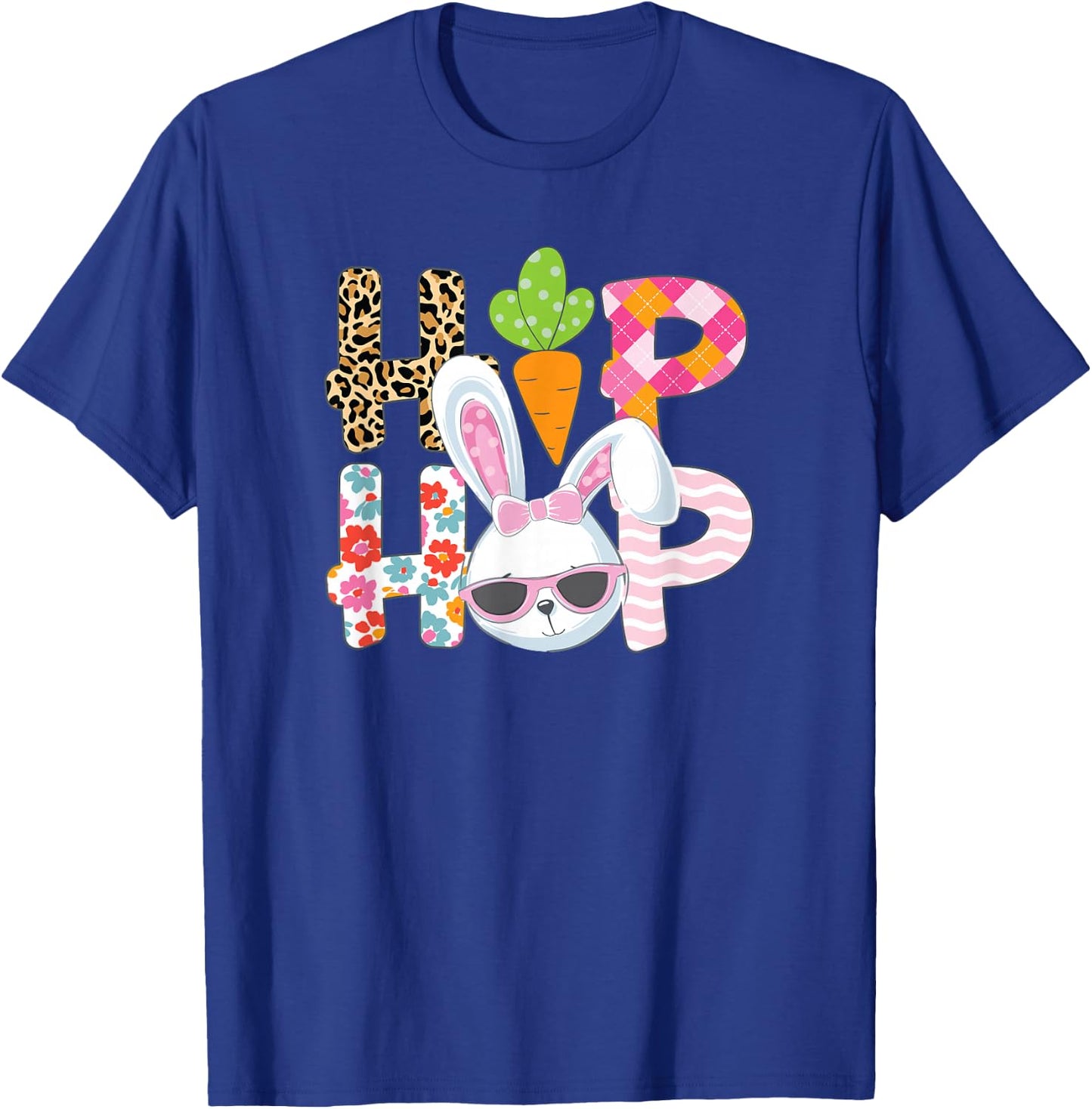 Hip Hop Easter Shirt Women Girls Leopard Print Plaid Bunny T-Shirt - T-Shirt | Royal