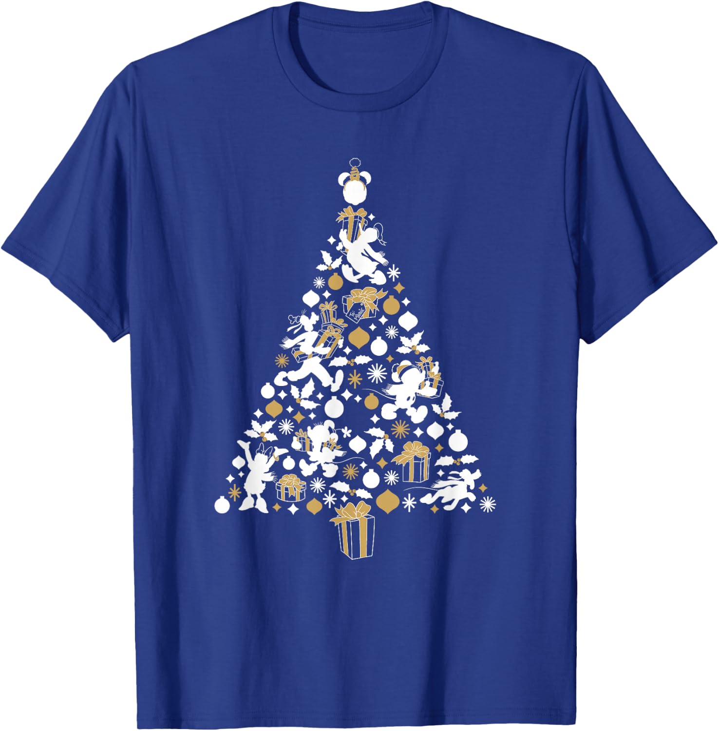 Disney Mickey & Friends White Gold Christmas Tree Holiday T-Shirt - T-Shirt | Royal