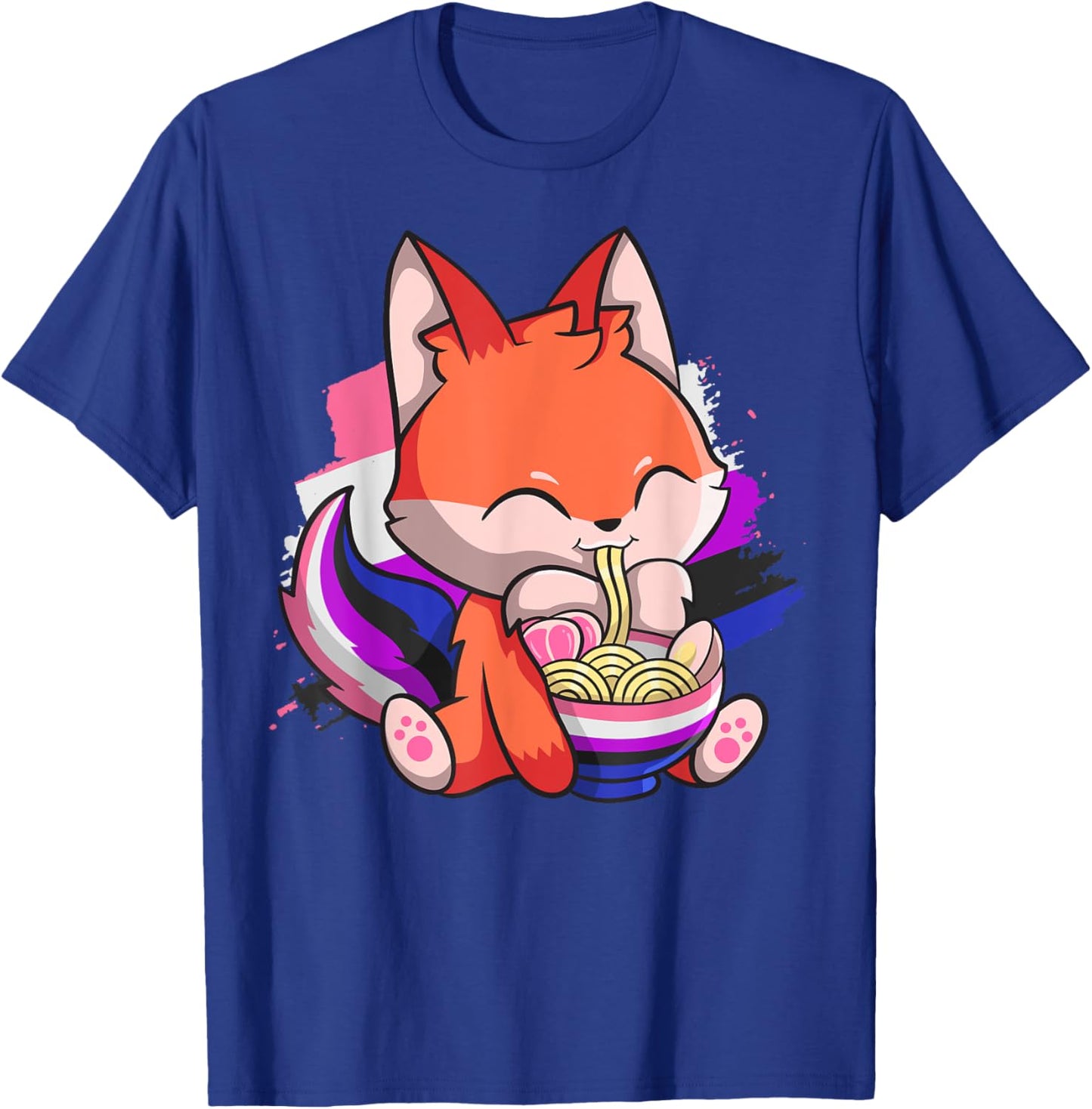 Genderfluid Pride Kawaii Fox Ramen Noodles Genderfluid Flag T-Shirt - T-Shirt | Royal