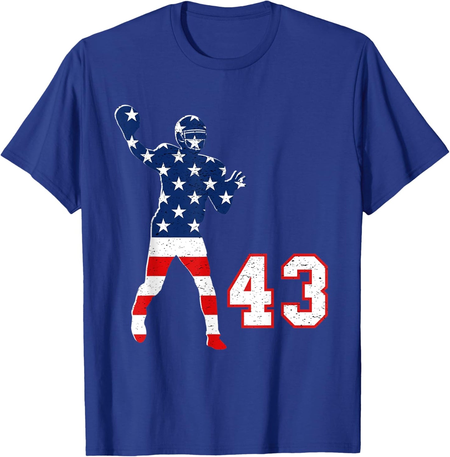 Football number 43 with American USA flag T-Shirt - T-Shirt | Royal
