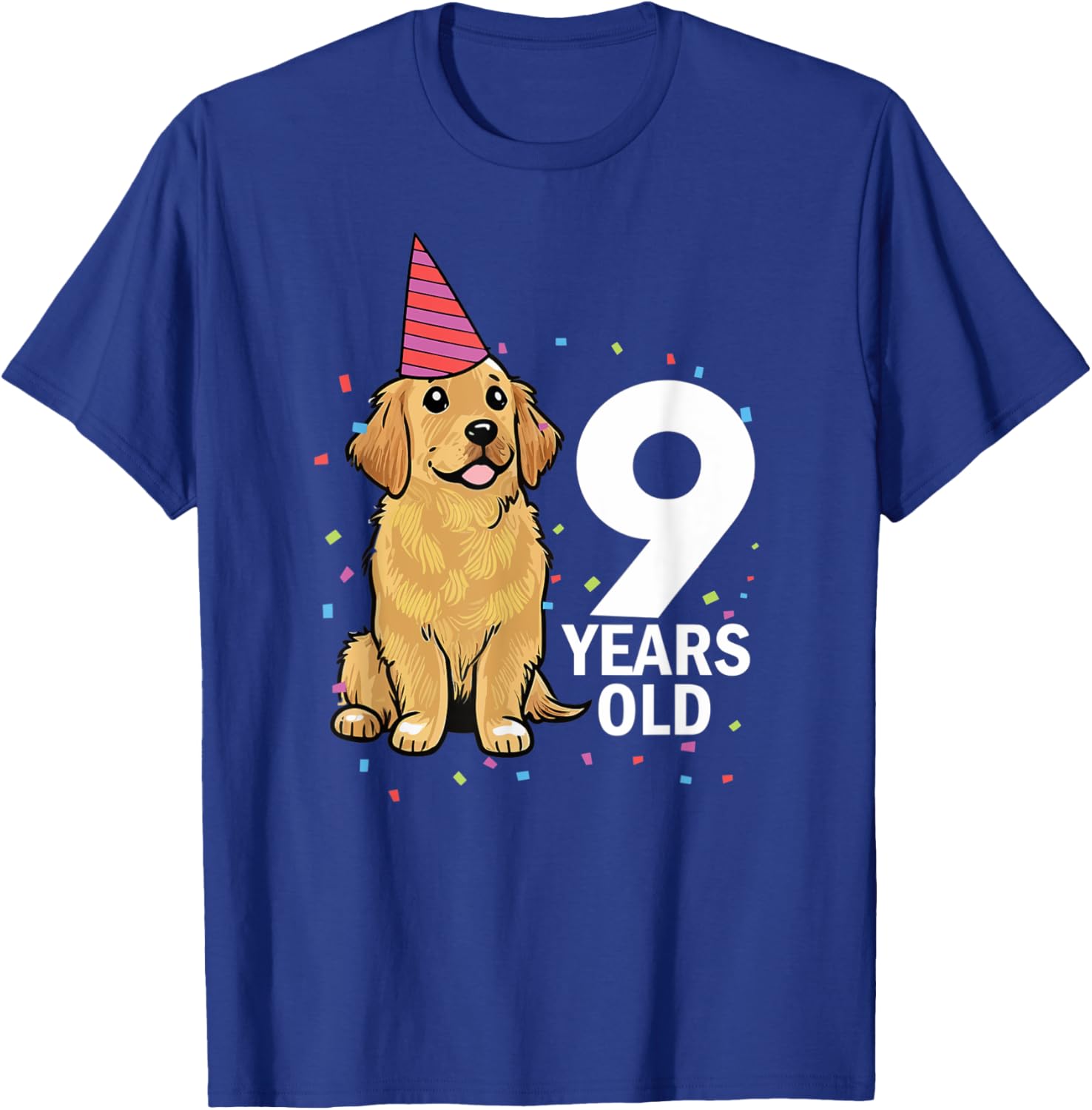 Cute 9 Years Old Birthday Golden Retriever Dog 9th Party Kid T-Shirt - T-Shirt | Royal