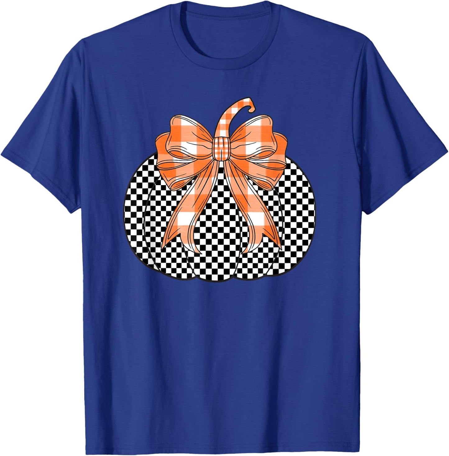 Checkered Flag Pumpkin Bow black & White For Halloween T-Shirt - T-Shirt | Royal