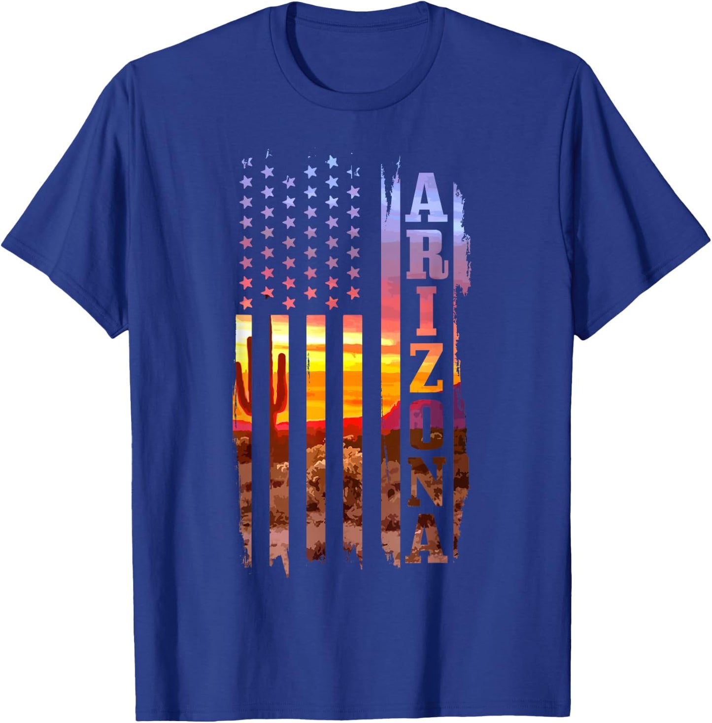 Arizona American Flag Pride Landscape Cactus T-Shirt - T-Shirt | Royal