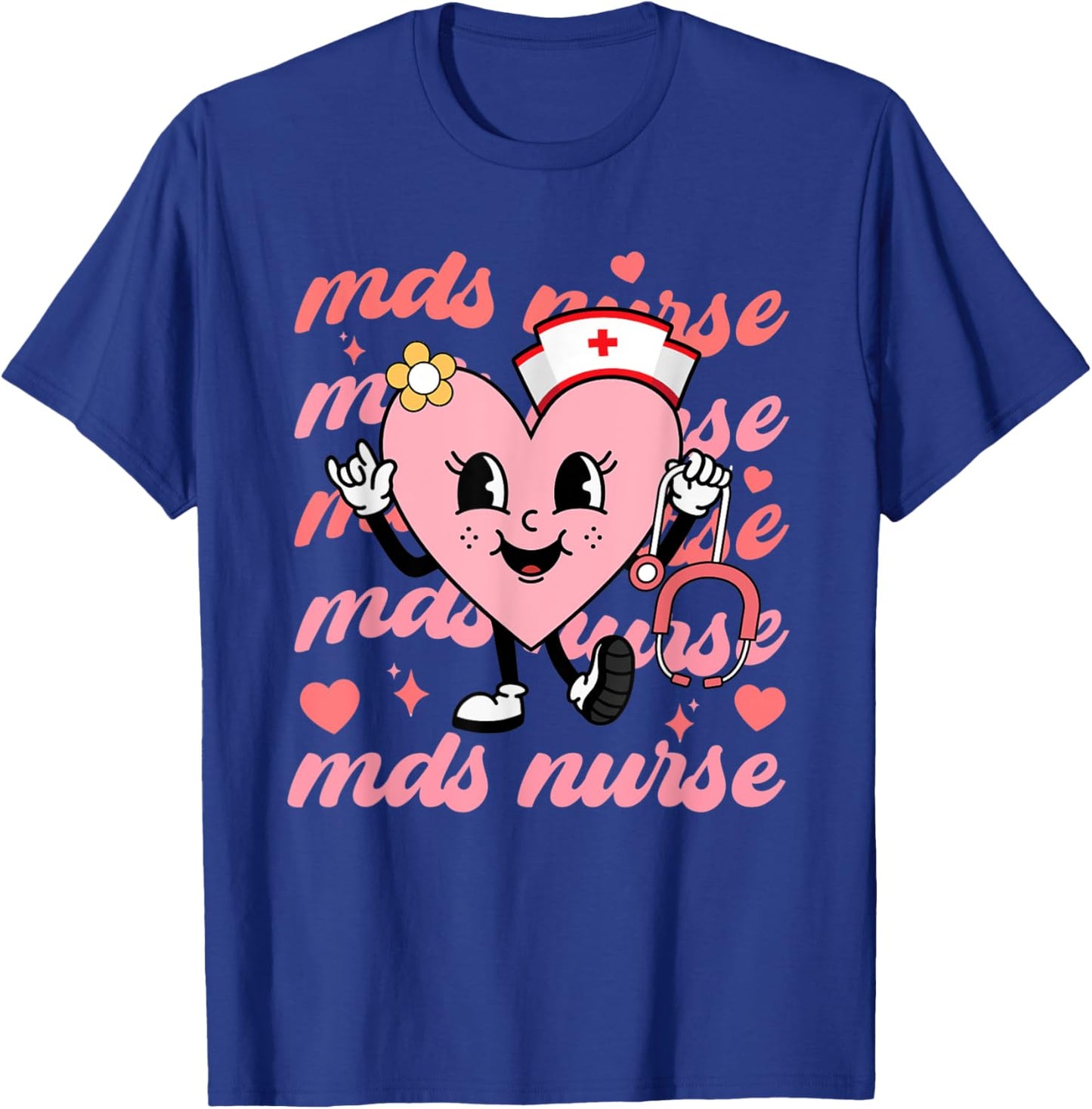 Retro MDS Nurse Valentines Day Hearts Stethoscope Nursing T-Shirt - T-Shirt | Royal