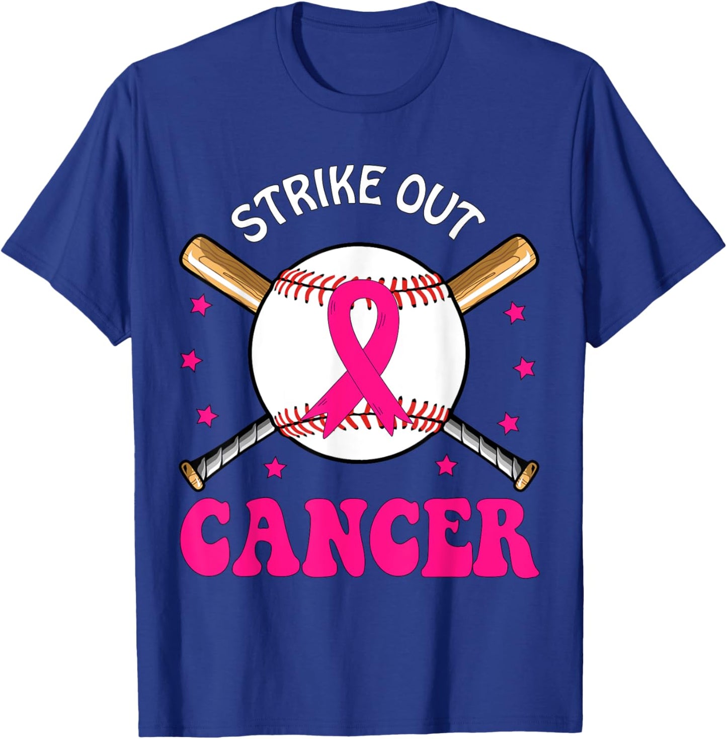 Strike Out Breast Cancer Baseball Pink Ribbon T-Shirt - T-Shirt | Royal