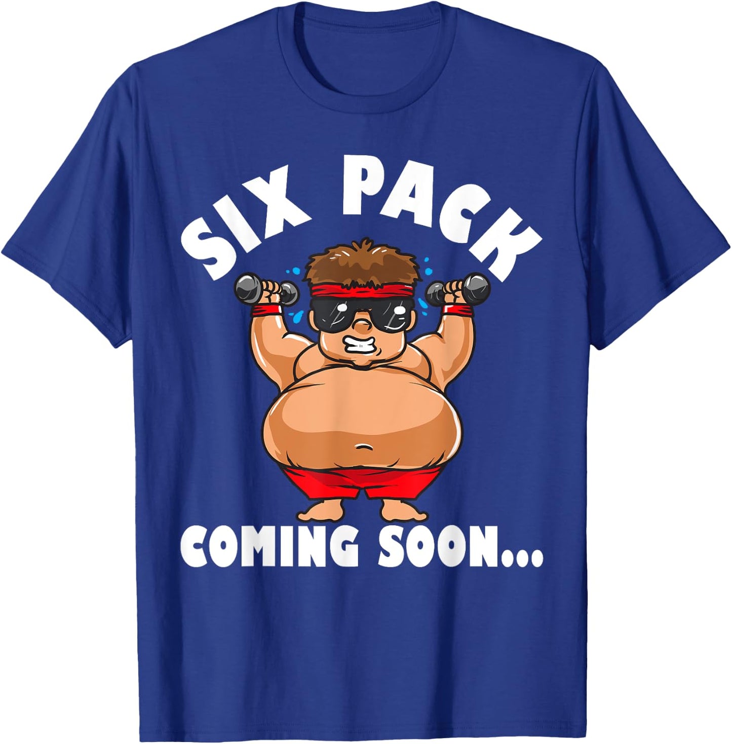 Men Funny Gym Six Pack Coming Soon - Cartoon design T-Shirt - T-Shirt | Royal