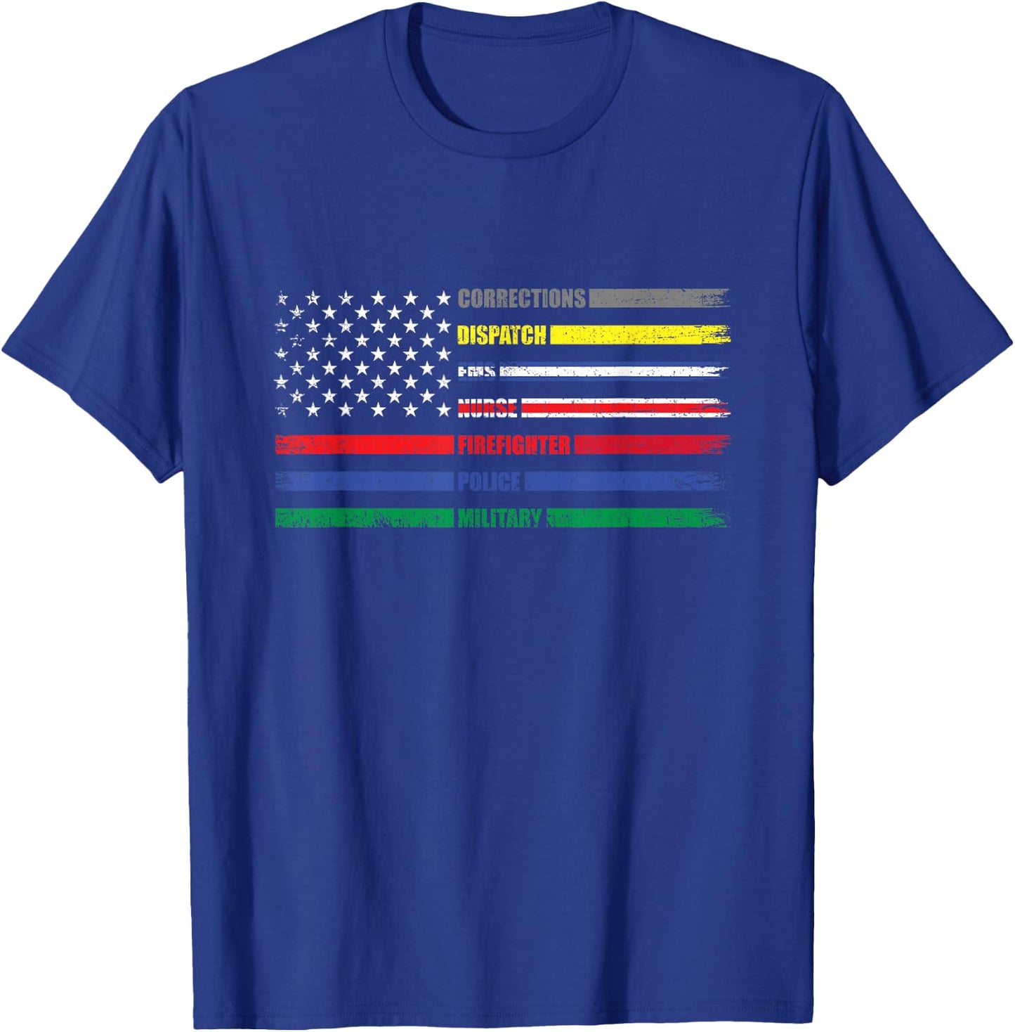 First Responder American Flag EMS POLICE NURSE MILATARY FIRE T-Shirt - T-Shirt | Royal