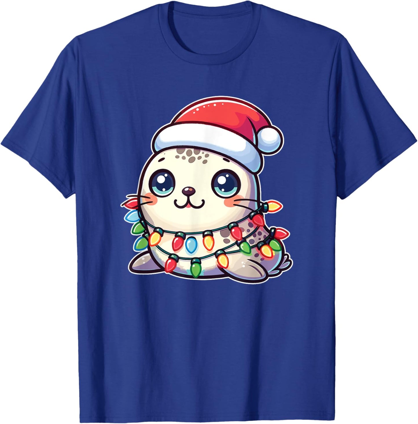 Santa Hat Christmas Fairy Lights Seal T-Shirt - T-Shirt | Royal