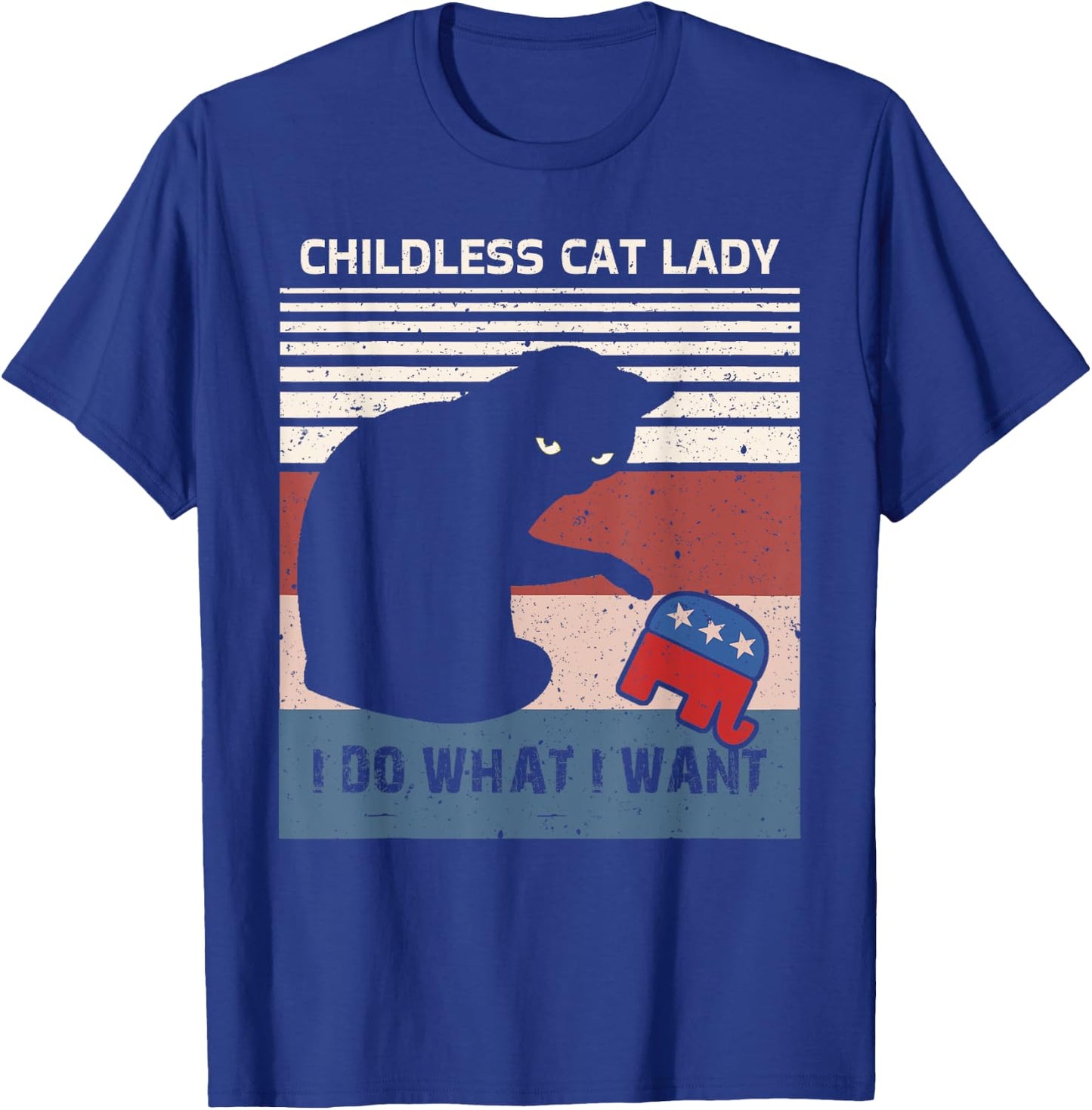 Childless Cat Lady For Kamala Harris Funny Cat ladies Retro T-Shirt - T-Shirt | Royal