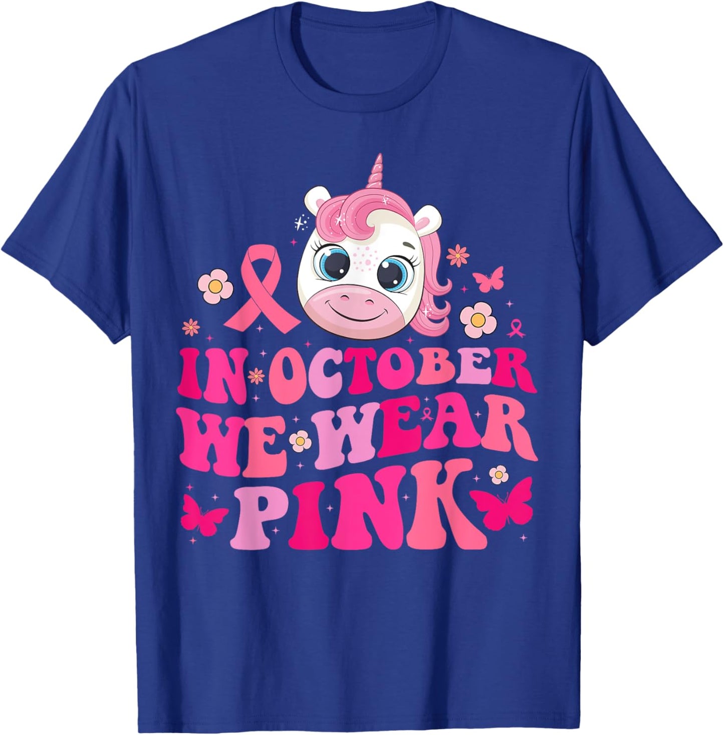 In October We Wear Pink Unicorn Breast Cancer Awareness Kids T-Shirt - T-Shirt | Royal