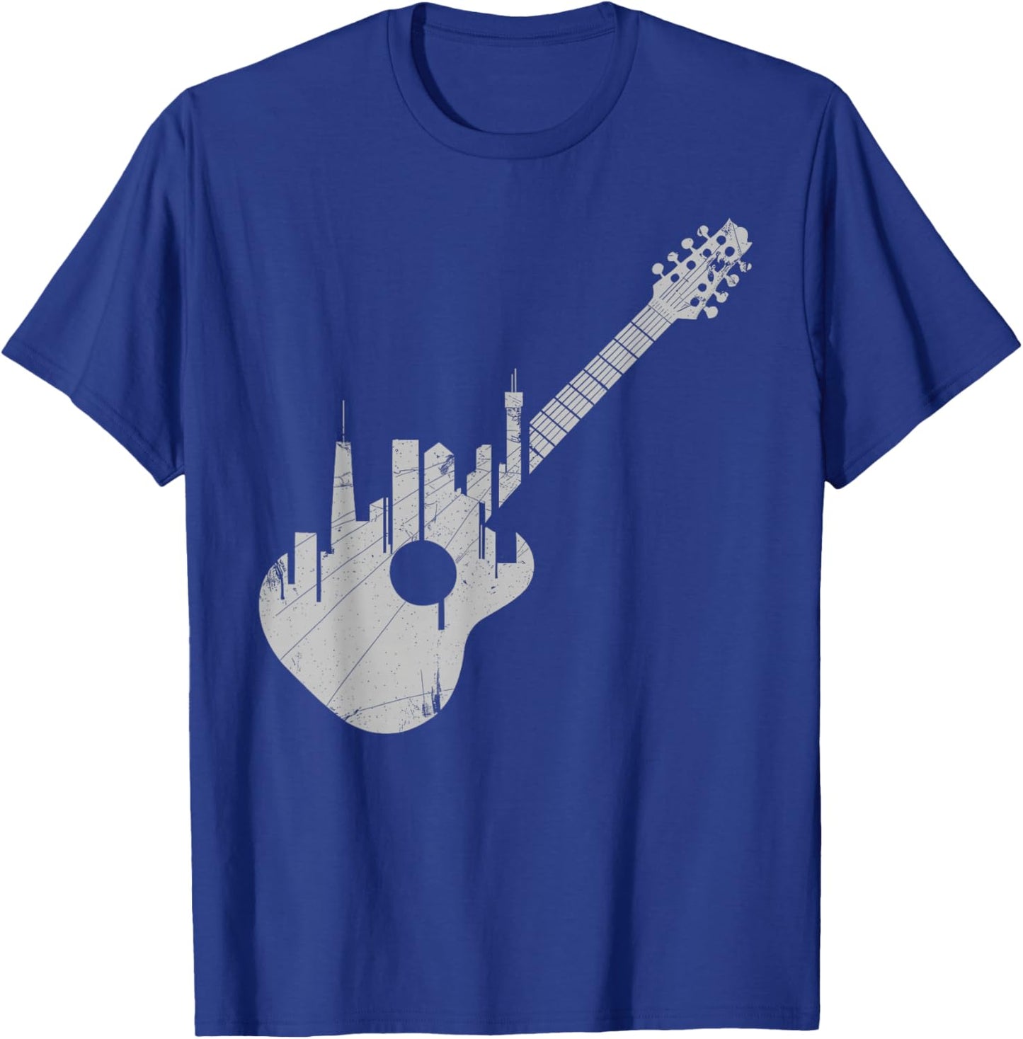 Grunge Guitar with City Skyline Band Guitar Musician T-Shirt - T-Shirt | Royal