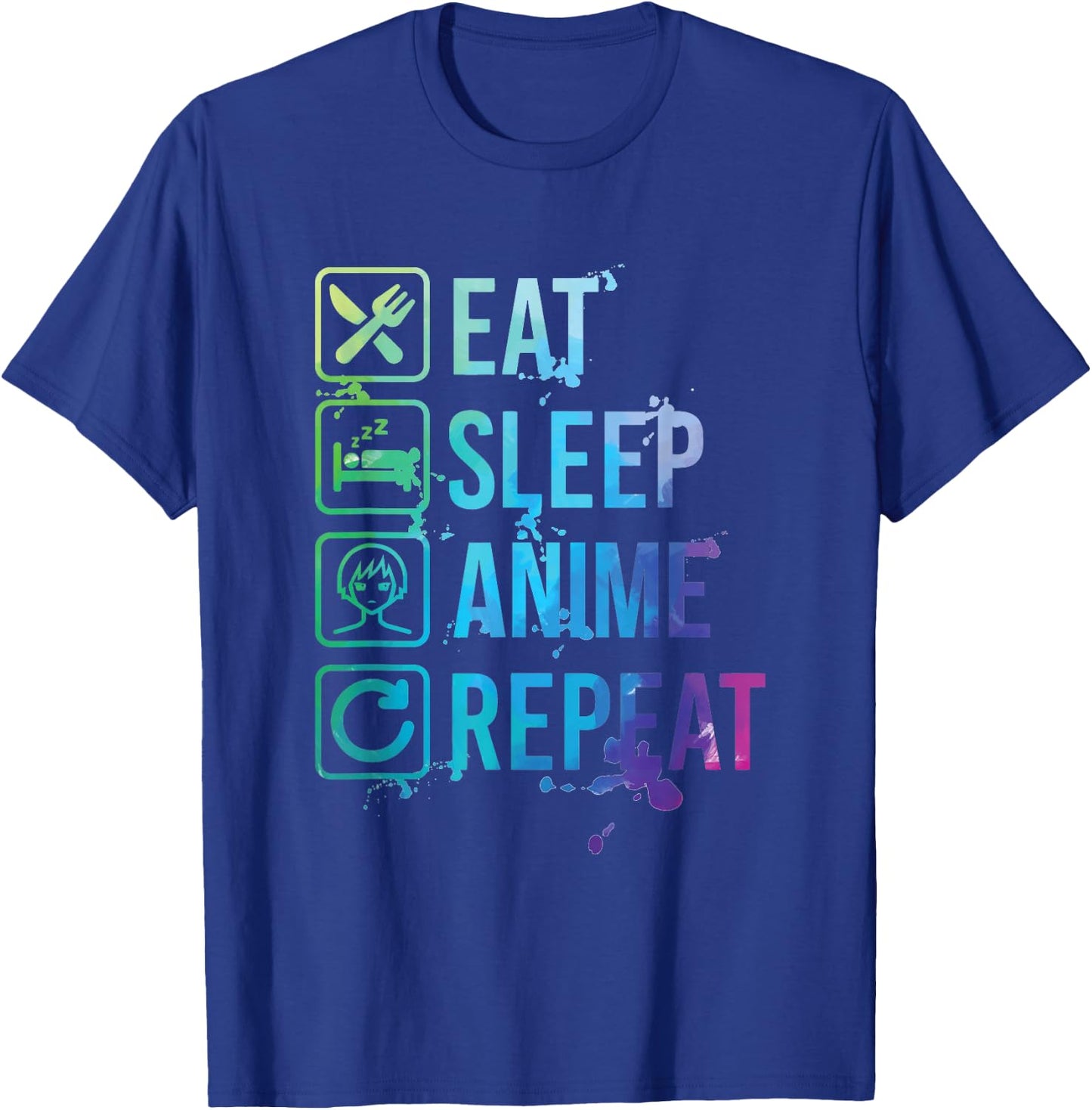 Anime Eat Sleep Repeat Watercolor Gift T-Shirt - T-Shirt | Royal