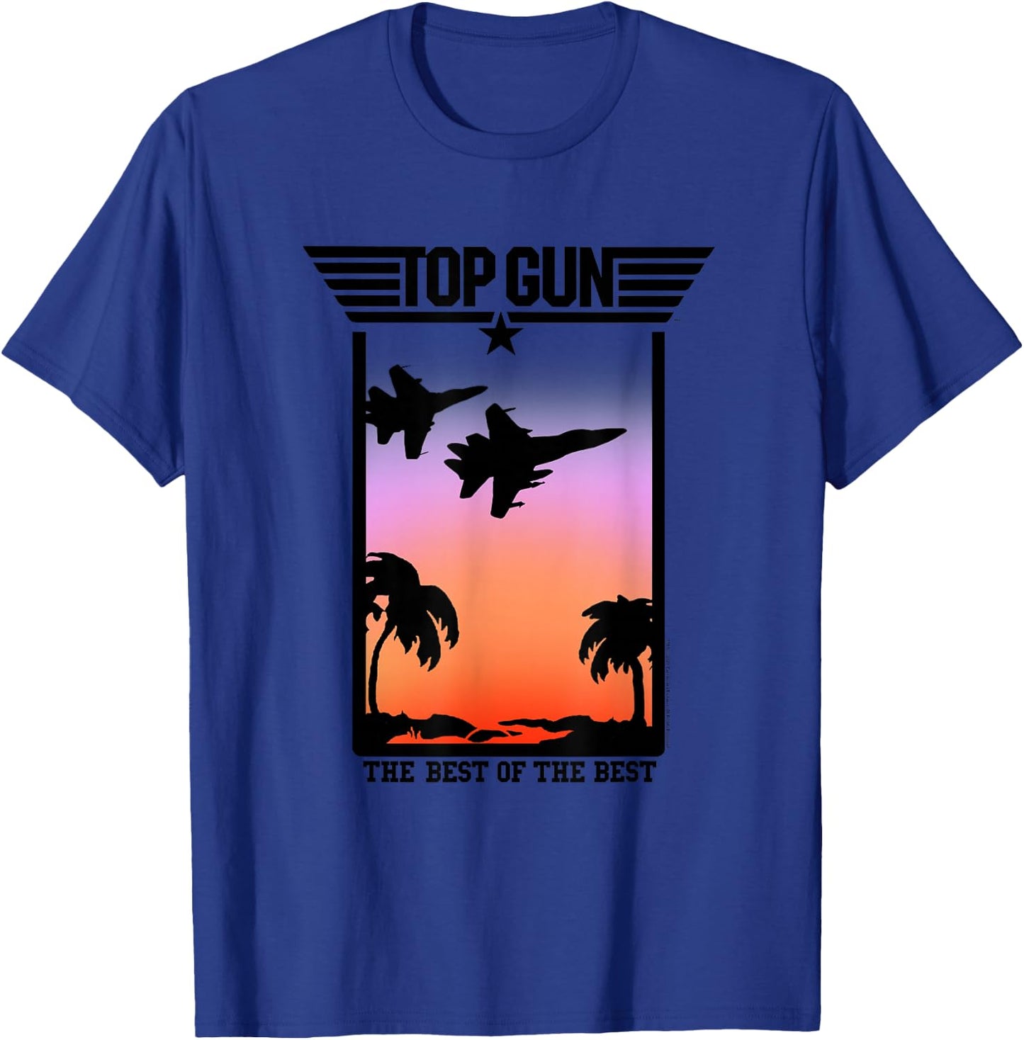 Top Gun Sunset Scene with Jets and Palm Trees Action Movie T-Shirt - T-Shirt | Royal