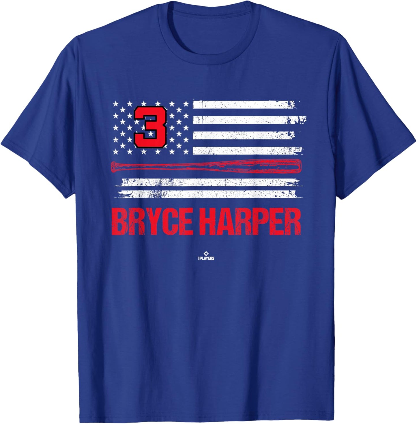 USA Flag Bat Bryce Harper Philadelphia Baseball MLBPA T-Shirt - T-Shirt | Royal